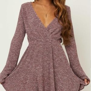 Long Sleeve Casual Dress in Wine Marle